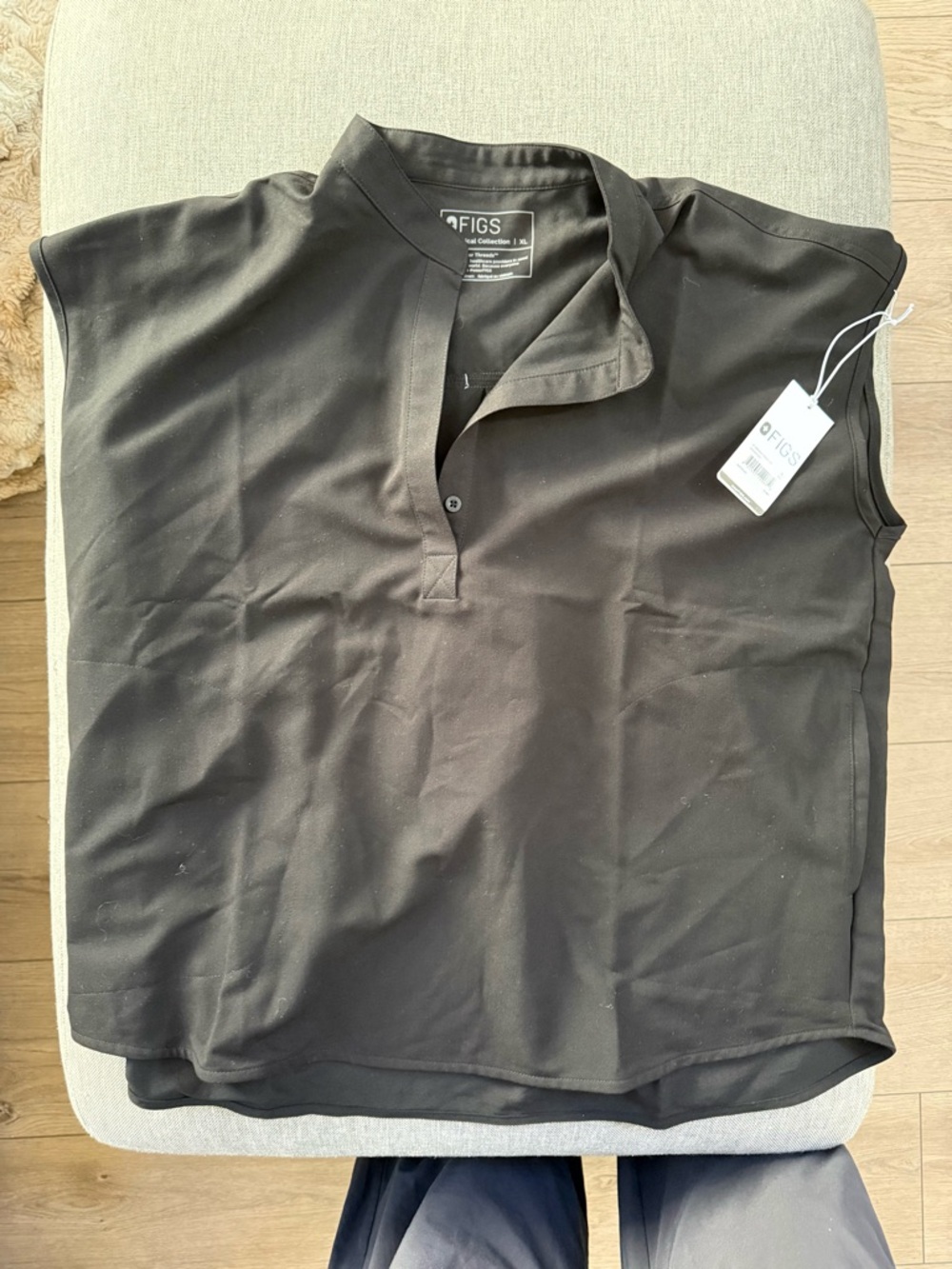 FIGS Men's Black Open-Placket Polo